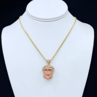 14K gold hollow Franco chain with Jesus pendant, 20 inches