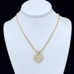 14K gold iced chain with heart pendant, 16 inches